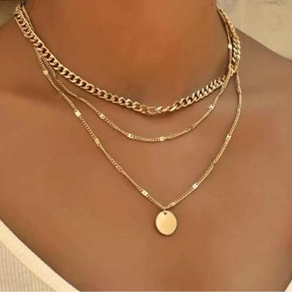 2/$10 Gold Tone Trendy Fashion 3 Lengths of Necklaces in one